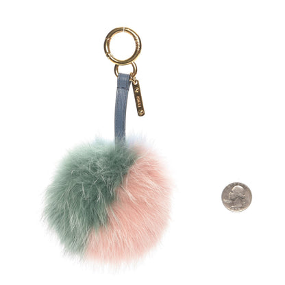 Fendi Fox Fur Vitello Elite Tri-Color Pom Pom Bag Charm Pink Nebula Acqua Ceruleo 2 of 6