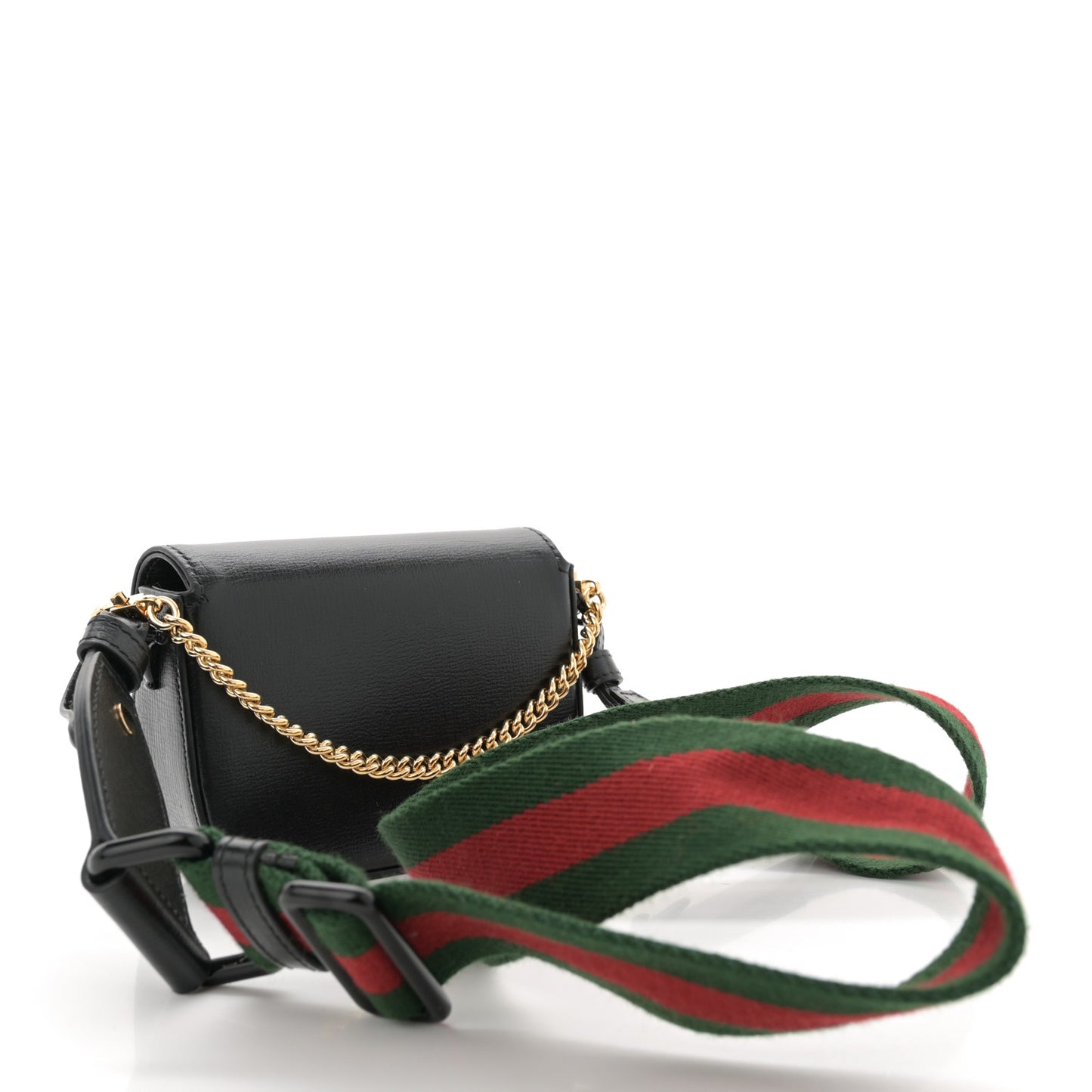 Azalea Calfskin Web Monochrome Horsebit 1955 Wallet On Strap  Black