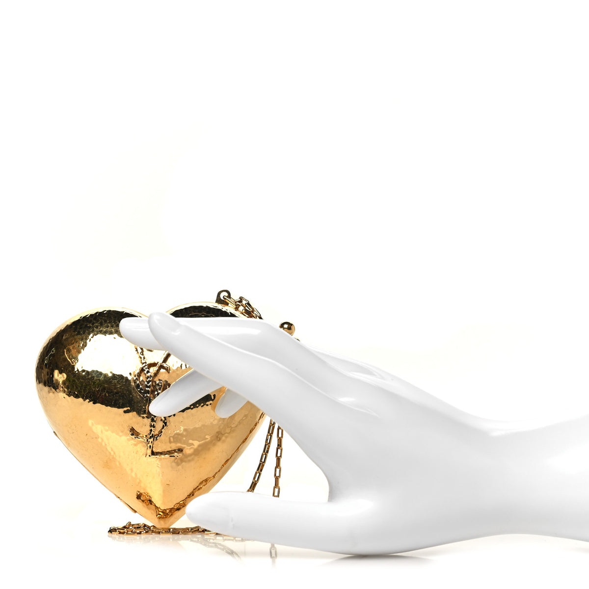 Metal Metallic Minaudiere Mini Heart Clutch Gold