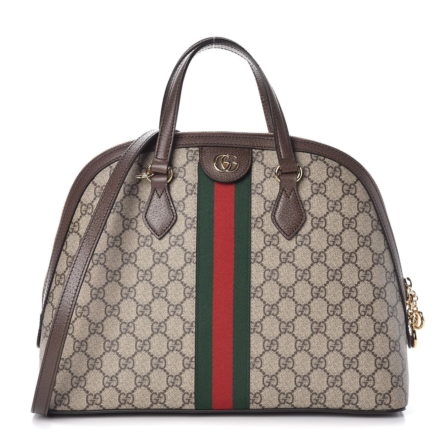 GG Supreme Monogram Web Medium Ophidia Top Handle Dome Bag Brown
