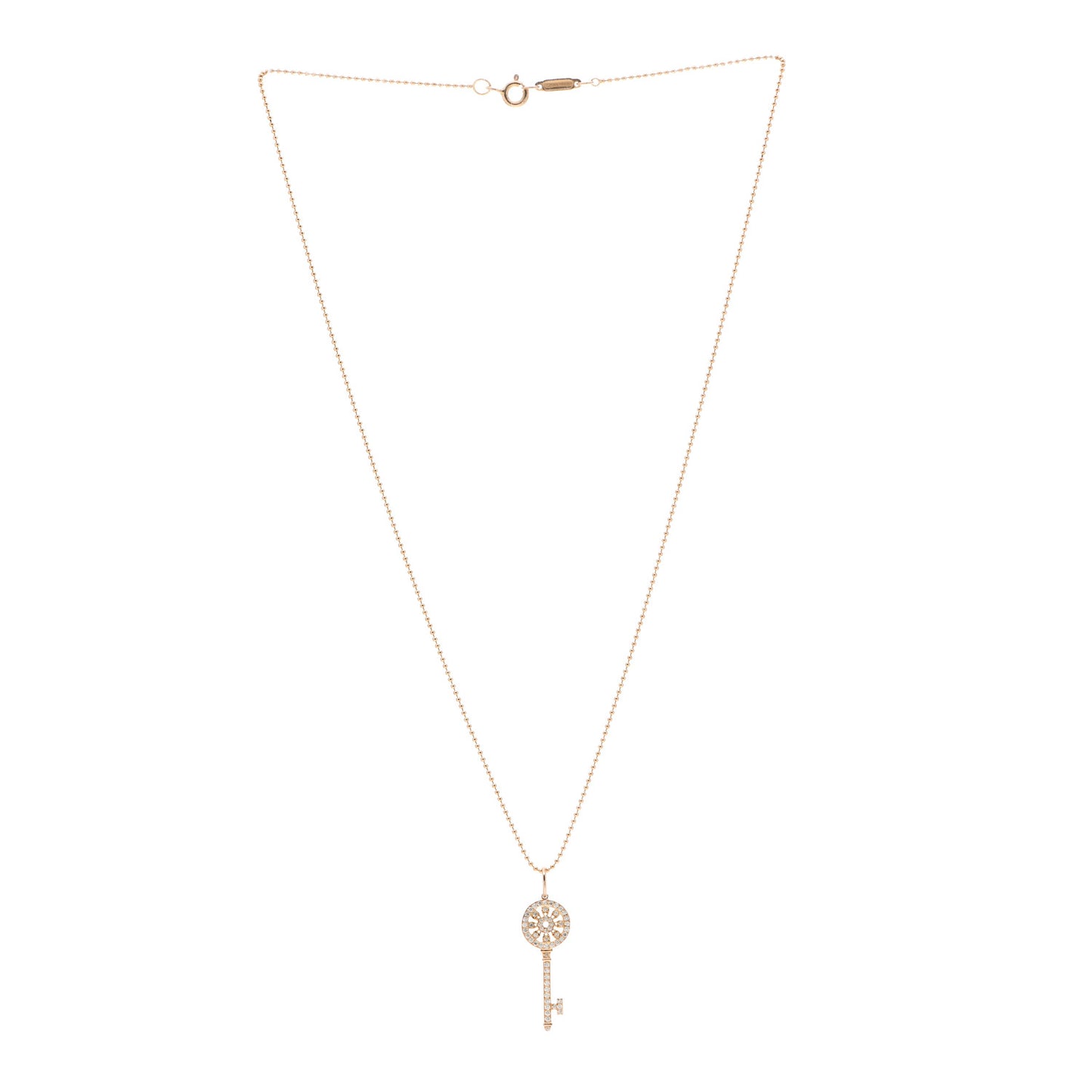 18K Rose Gold Diamond Petals Key Pendant Necklace