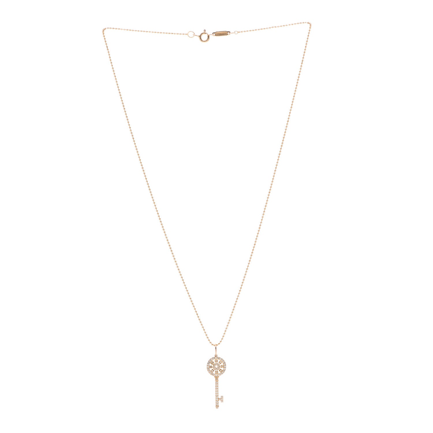 Tiffany 18K Rose Gold Diamond Petals Key Pendant Necklace 3 of 5