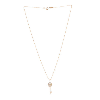 Tiffany 18K Rose Gold Diamond Petals Key Pendant Necklace 3 of 5