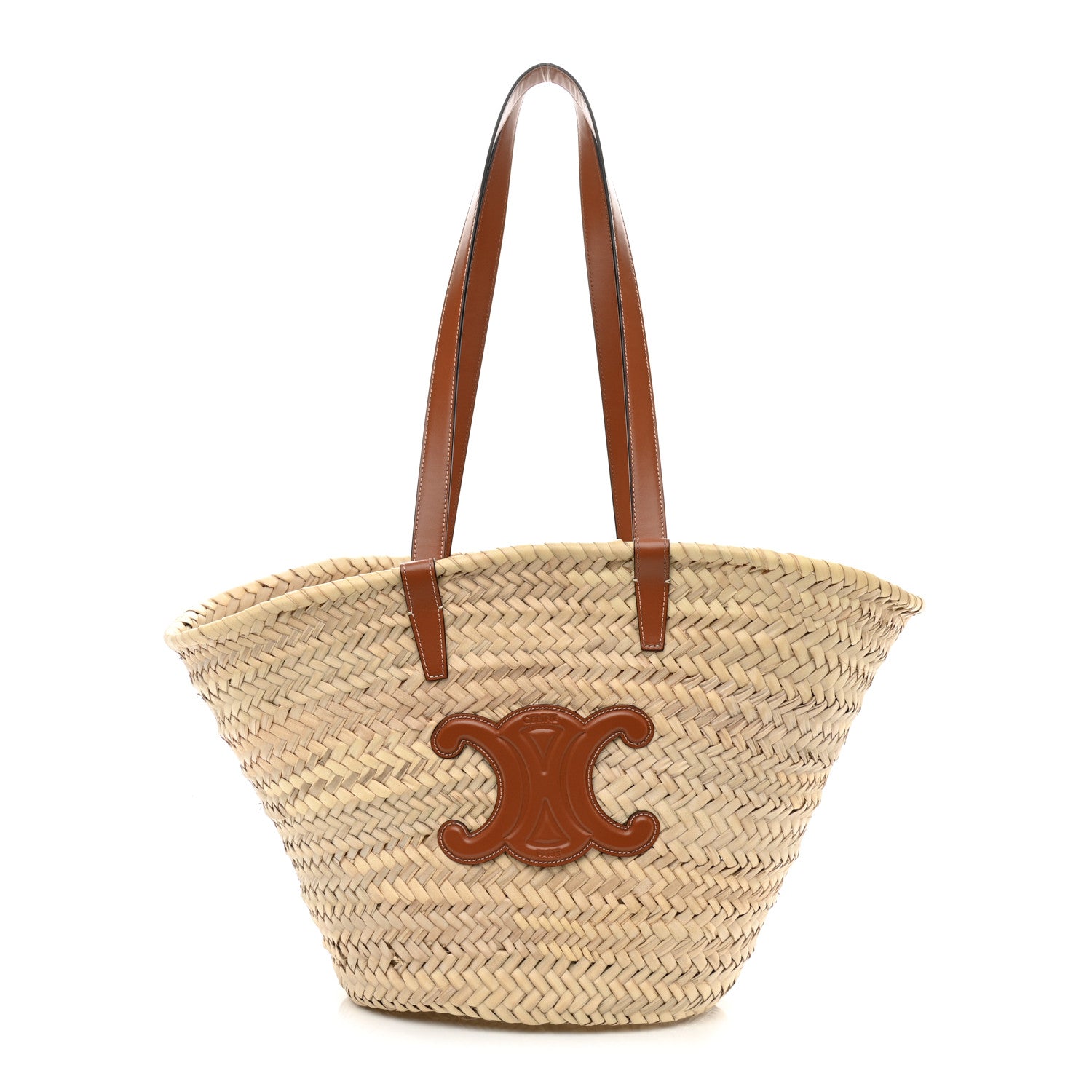 Celine Raffia Calfskin Triomphe Medium Panier Tan 1 of 9