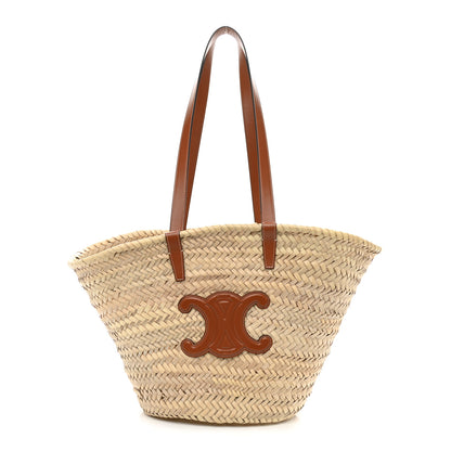 Celine Raffia Calfskin Triomphe Medium Panier Tan 1 of 9
