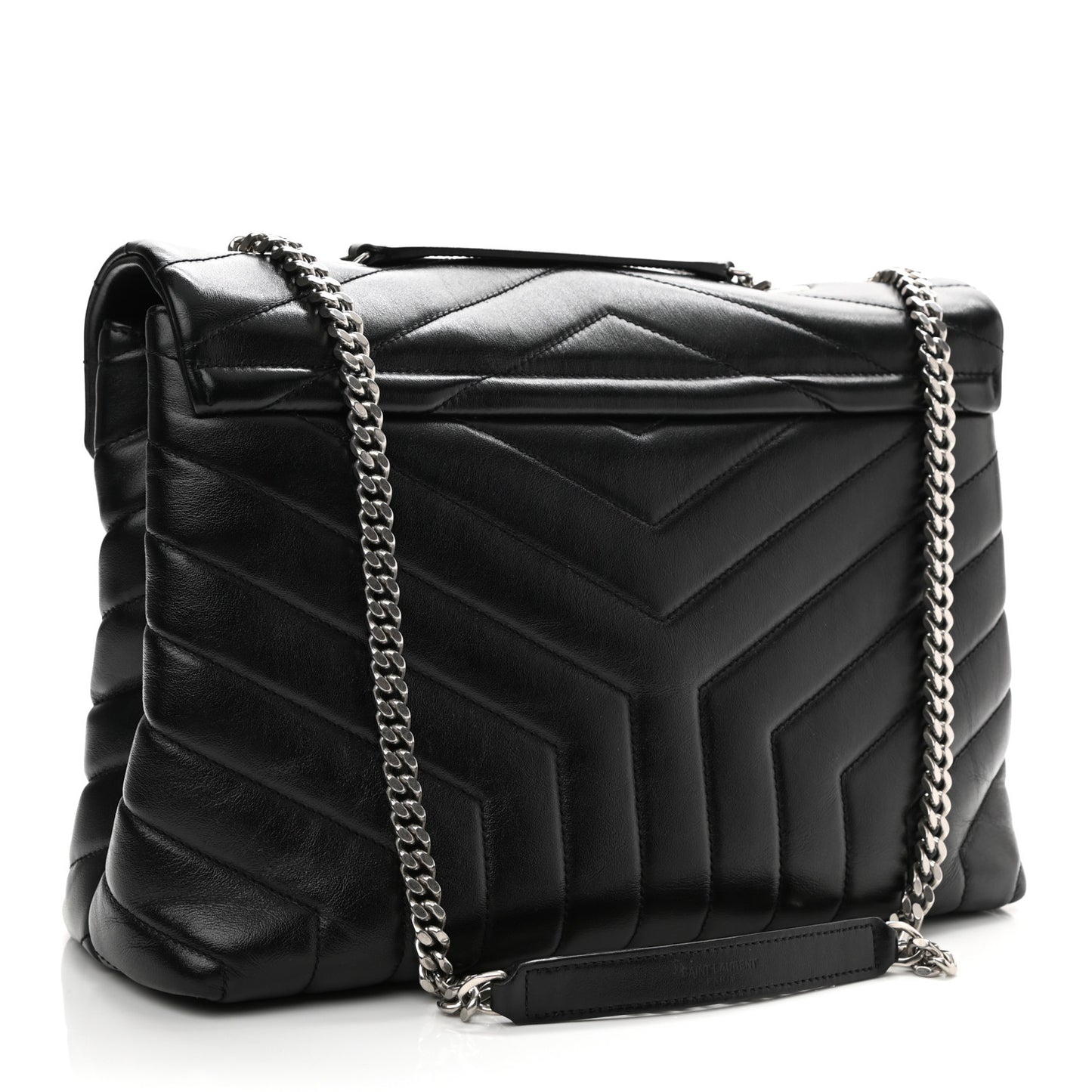 Calfskin Y Quilted Monogram Medium Loulou Chain Satchel Black