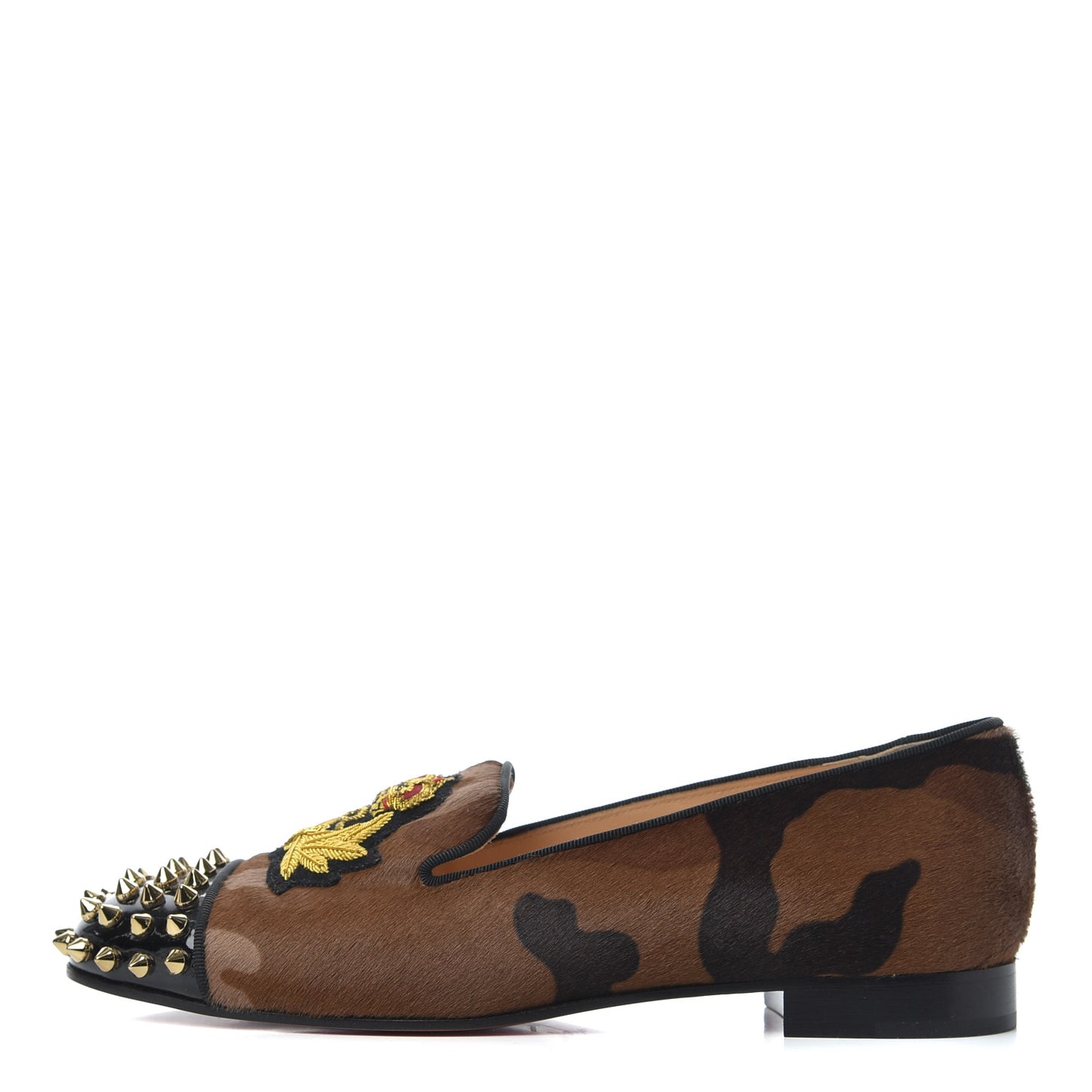 Pony Hair Print Spikes Womens Intern Flat Loafers 38 Camo Black