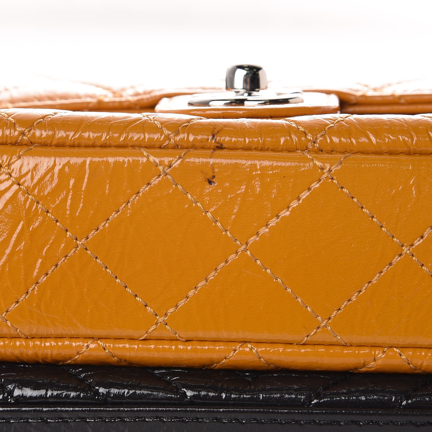 Distressed Patent Chevron Quilted Double Camera Bag With Flap Black Yellow