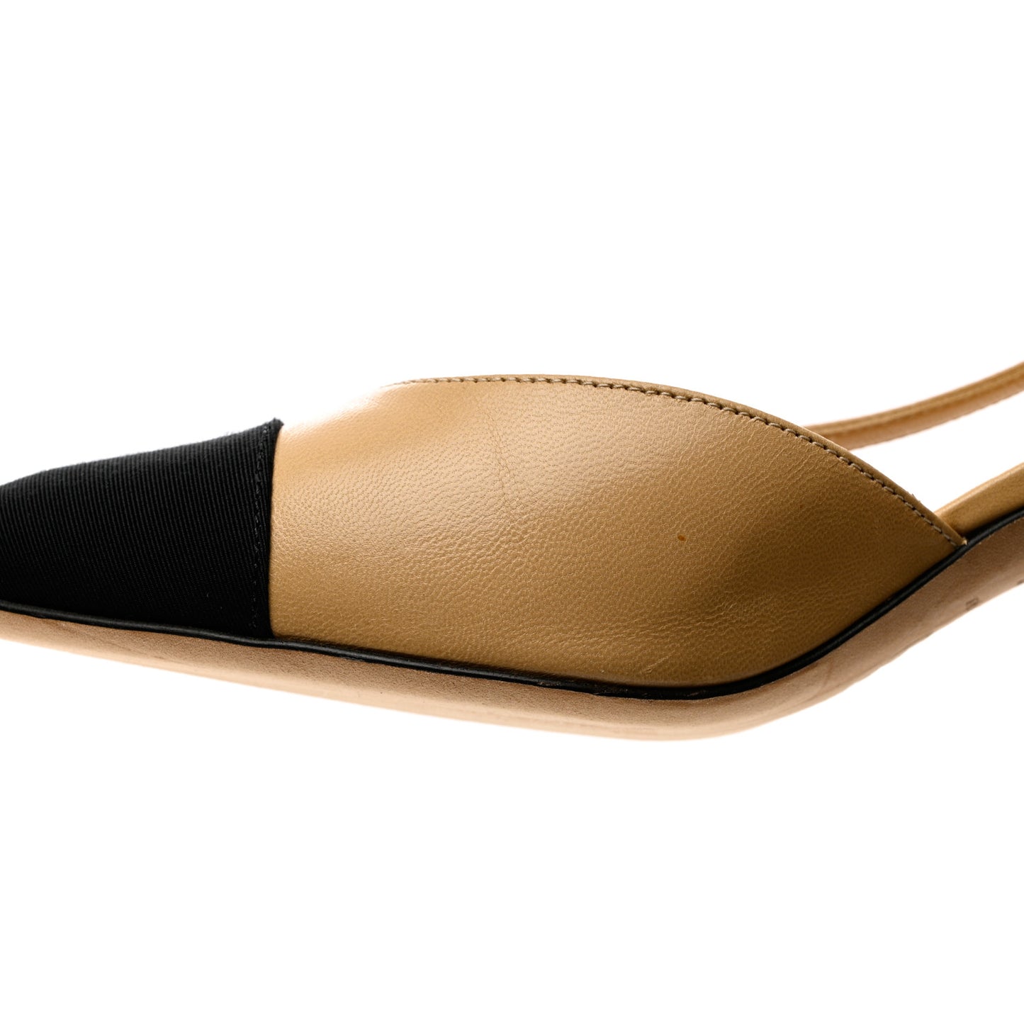 Goatskin Grosgrain Cap Toe CC Slingback Pumps 38 Beige Black