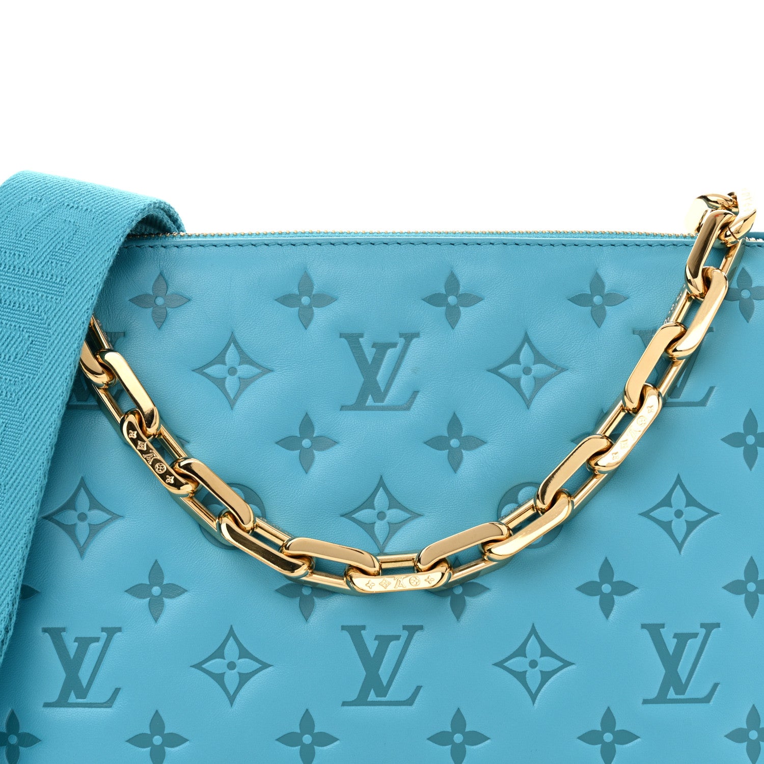 Louis Vuitton Lambskin Embossed Monogram Coussin PM Turquoise 8 of 11