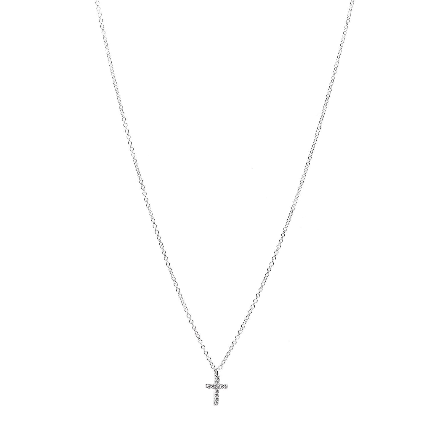 18K White Gold Diamond Mini Cross Pendant Necklace