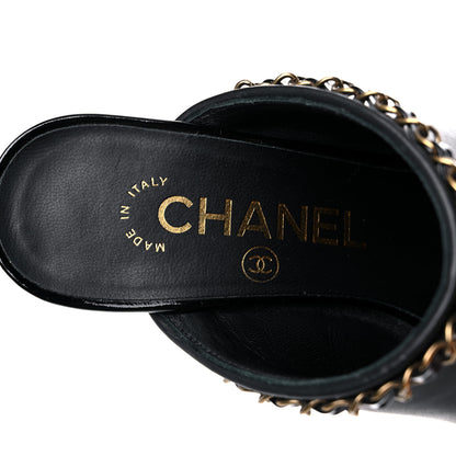 Chanel Calfskin Patent Cap Toe Chain Mule 35 Black 9 of 12