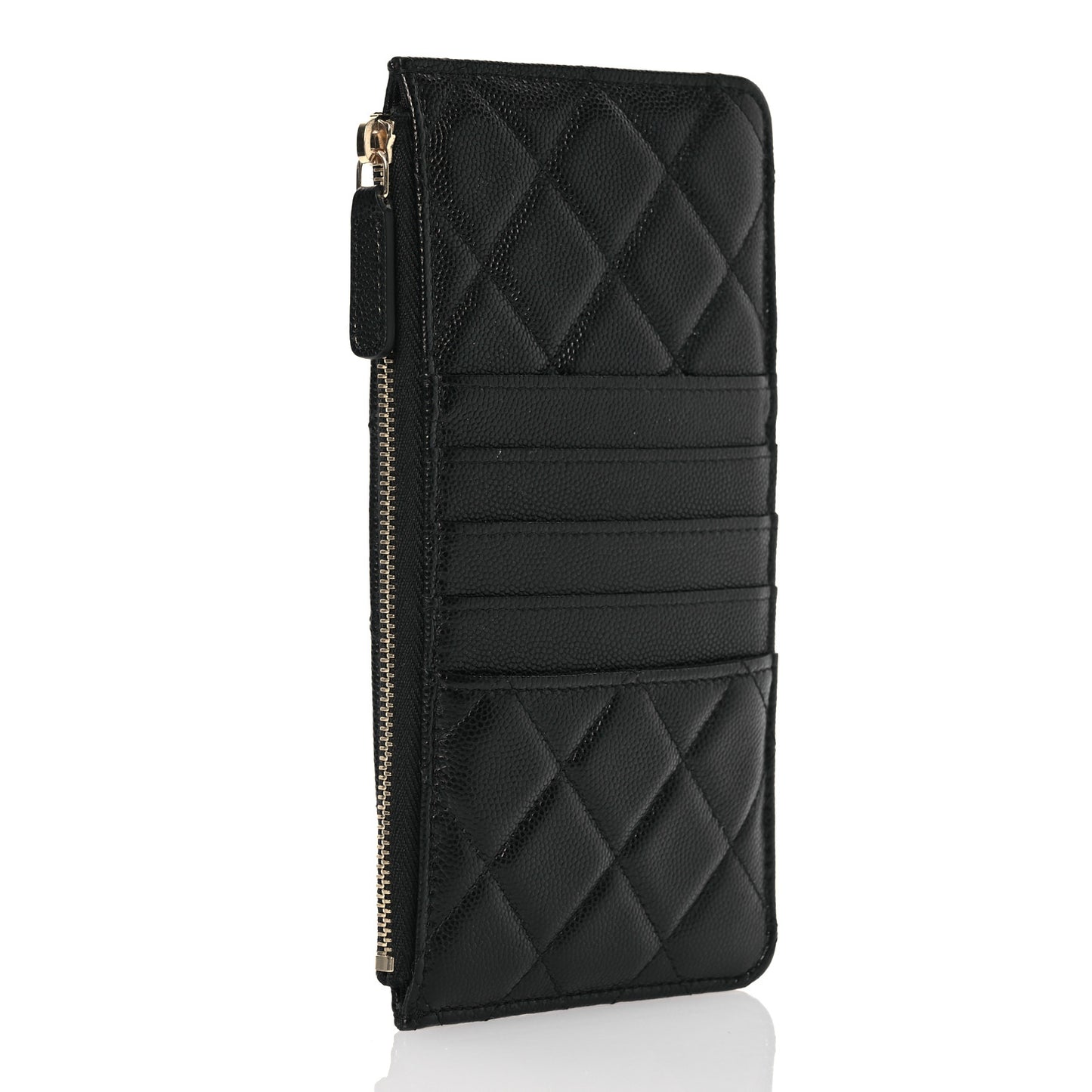Caviar Quilted French New Wave Flat Wallet Pouch Black