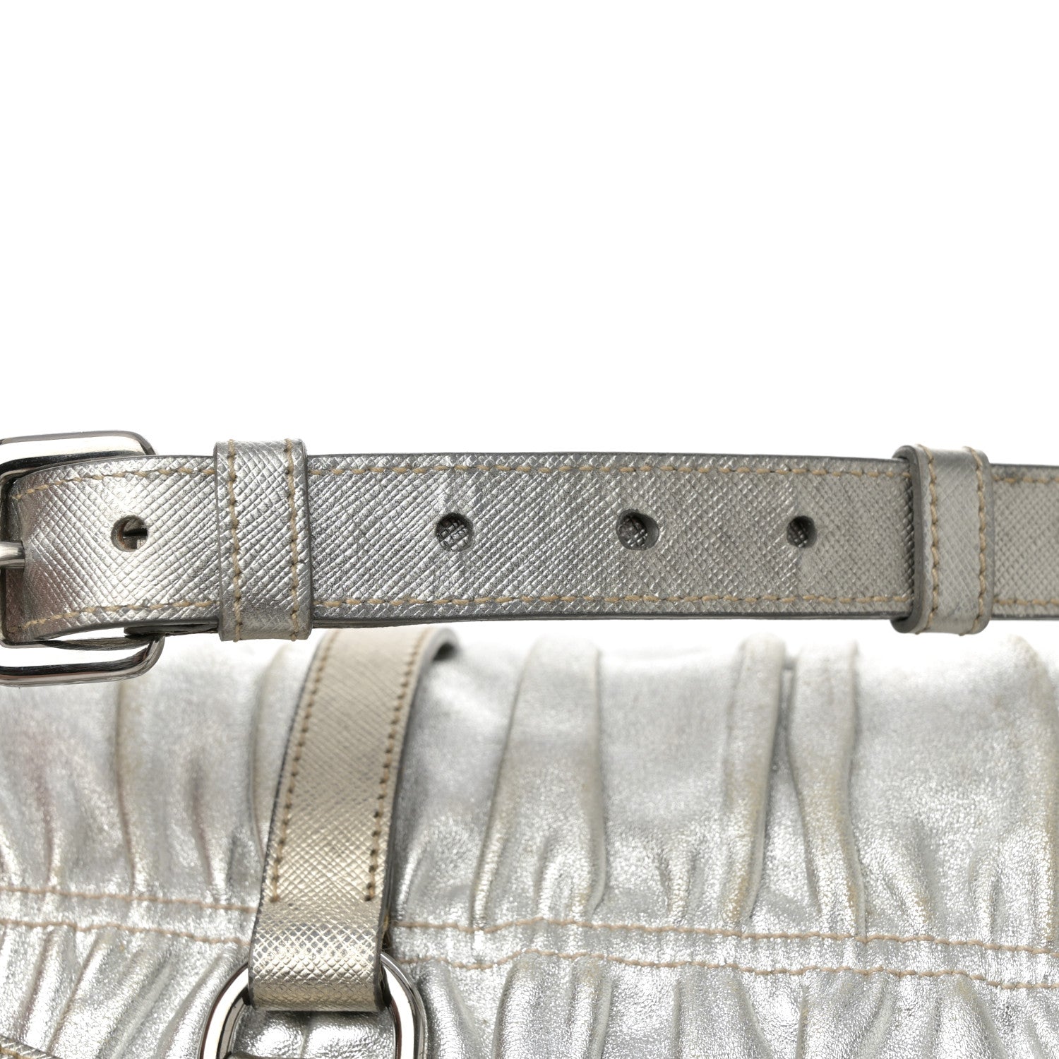 Prada Metallic Nappa Gaufre Messenger Tote Argento 17 of 19