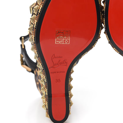 Christian Louboutin Nappa Silk Leopard Pira Ryad 110 Wedge Sandals 35 Black Marron 6 of 8