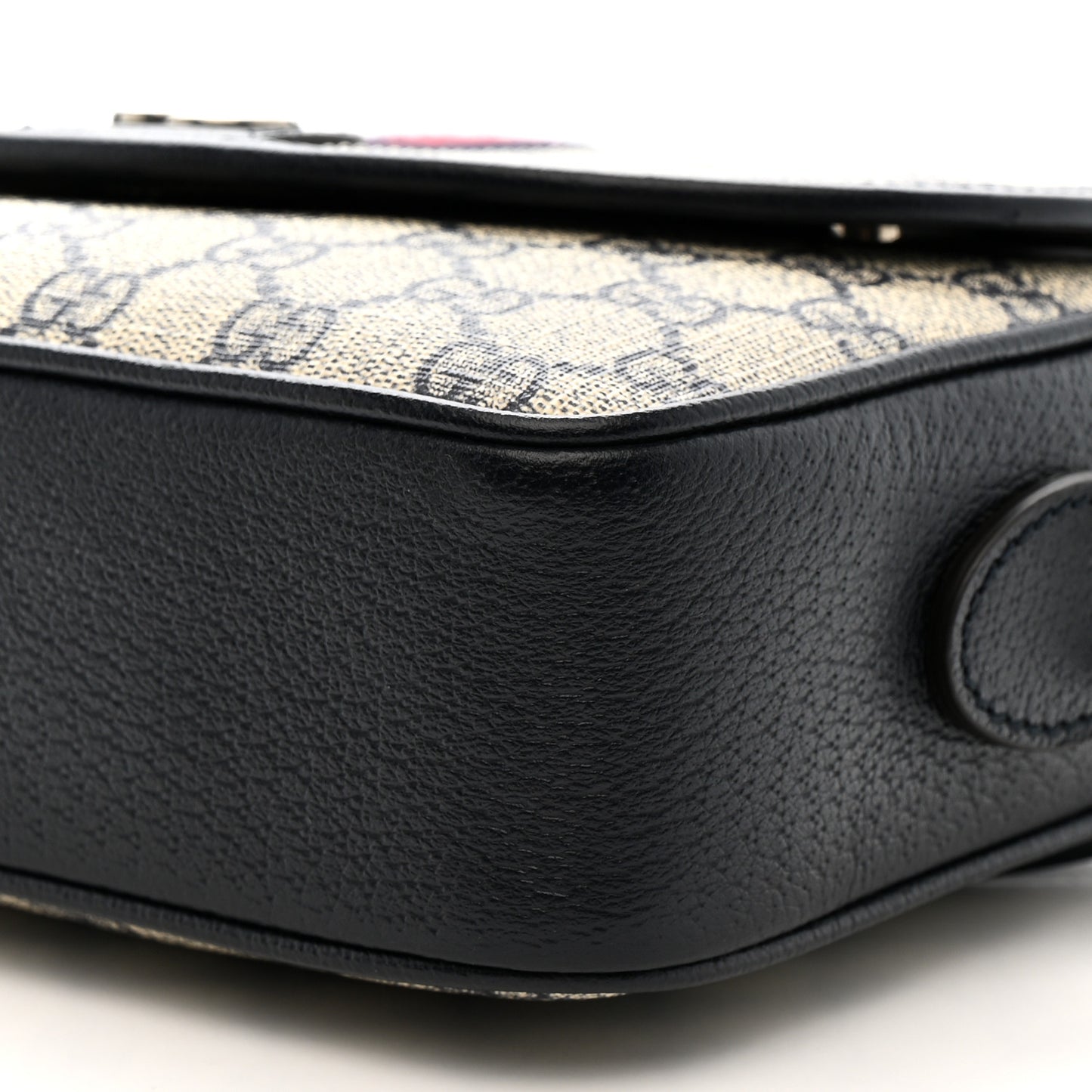 GG Supreme Monogram Textured Dollar Calfskin Web Studded Mini Ophidia Flap Shoulder Bag Beige Blue