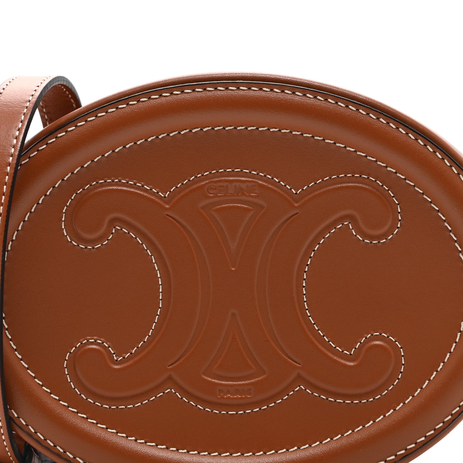 Celine Smooth Calfskin Cuir Small Triomphe Oval Crossbody Purse Tan 9 of 12