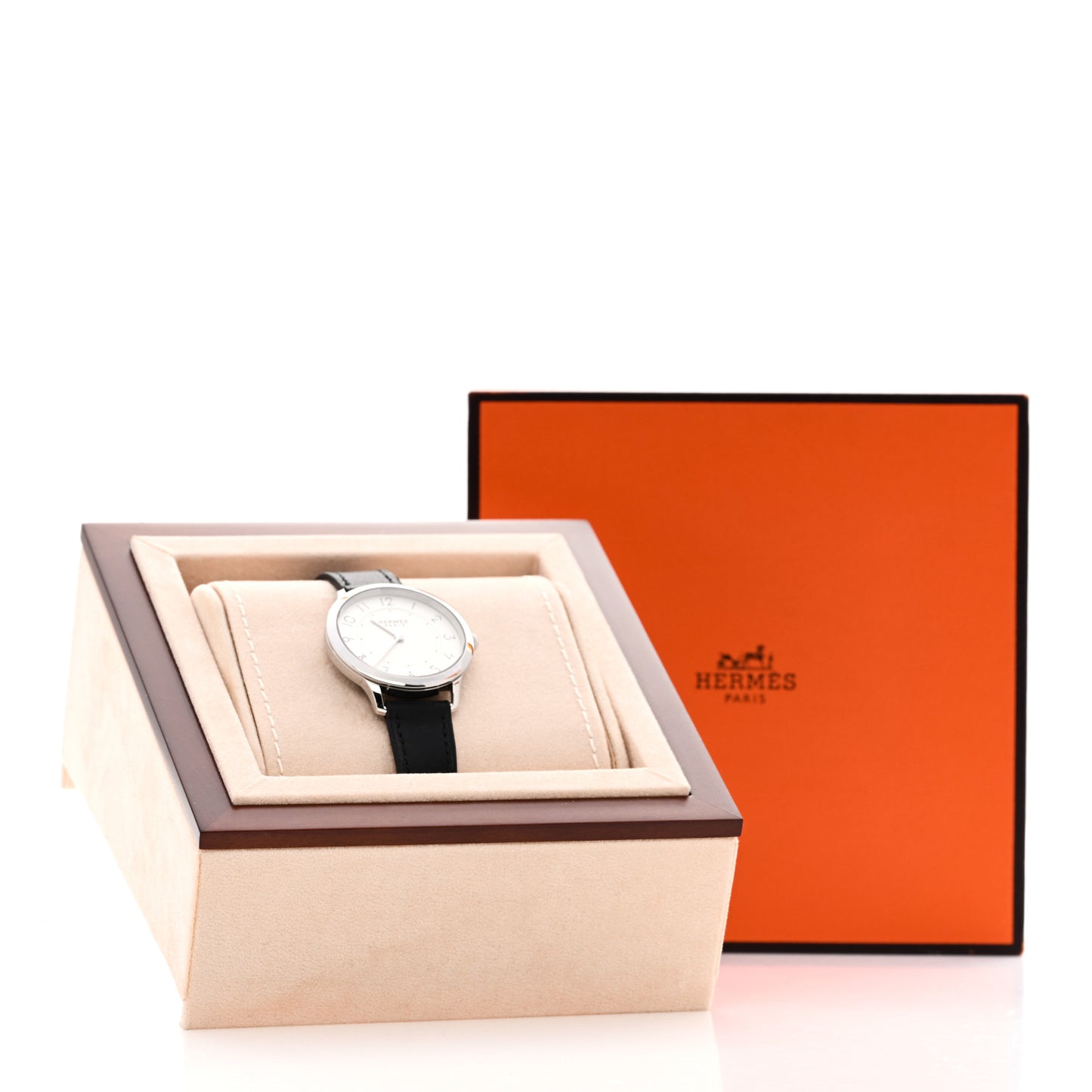 Stainless Steel Barenia 32mm Slim d'Hermes Quartz Watch Noir