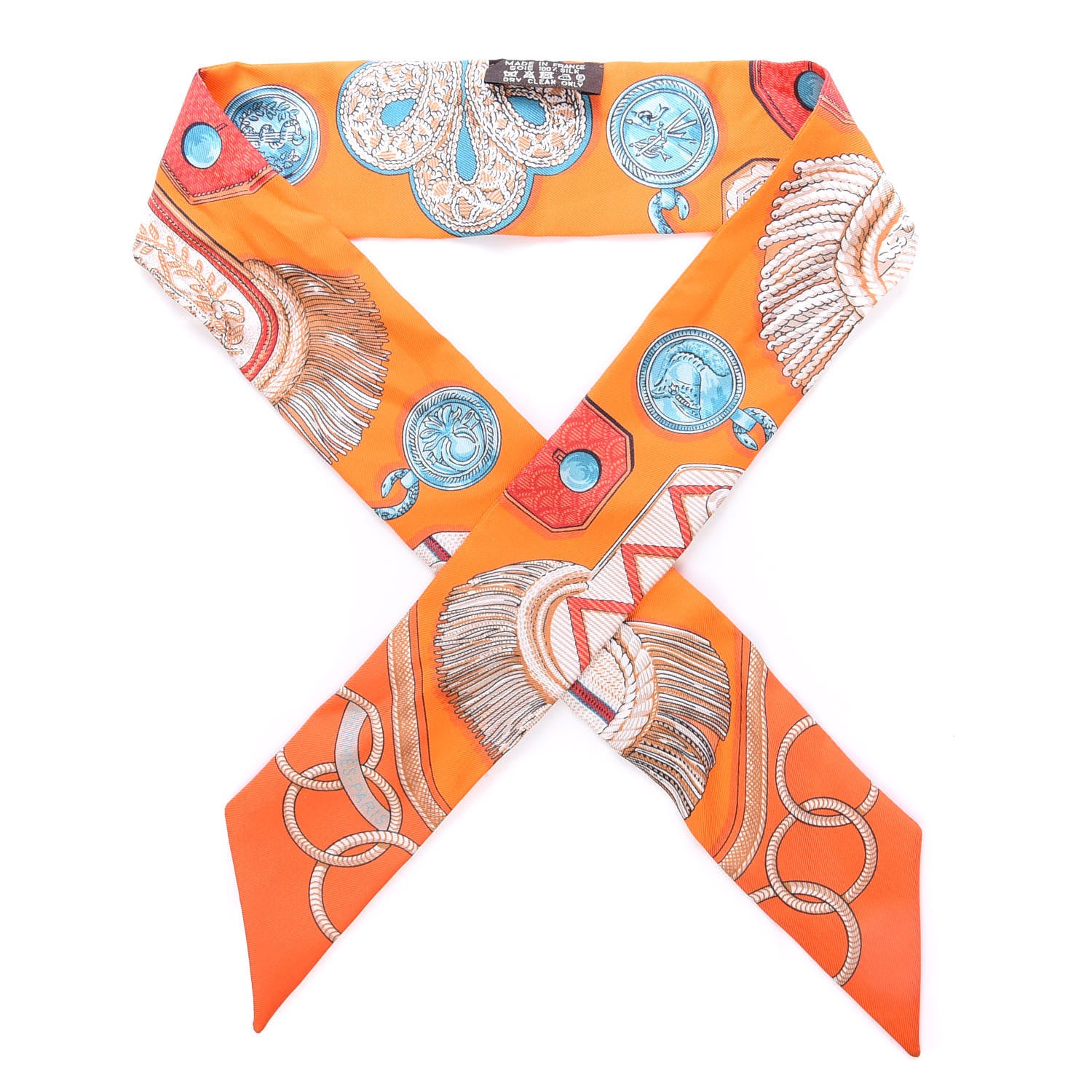 Hermes Silk Epaulettes Twilly Orange Turquoise Vert 1 of 5
