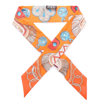 Hermes Silk Epaulettes Twilly Orange Turquoise Vert 1 of 5