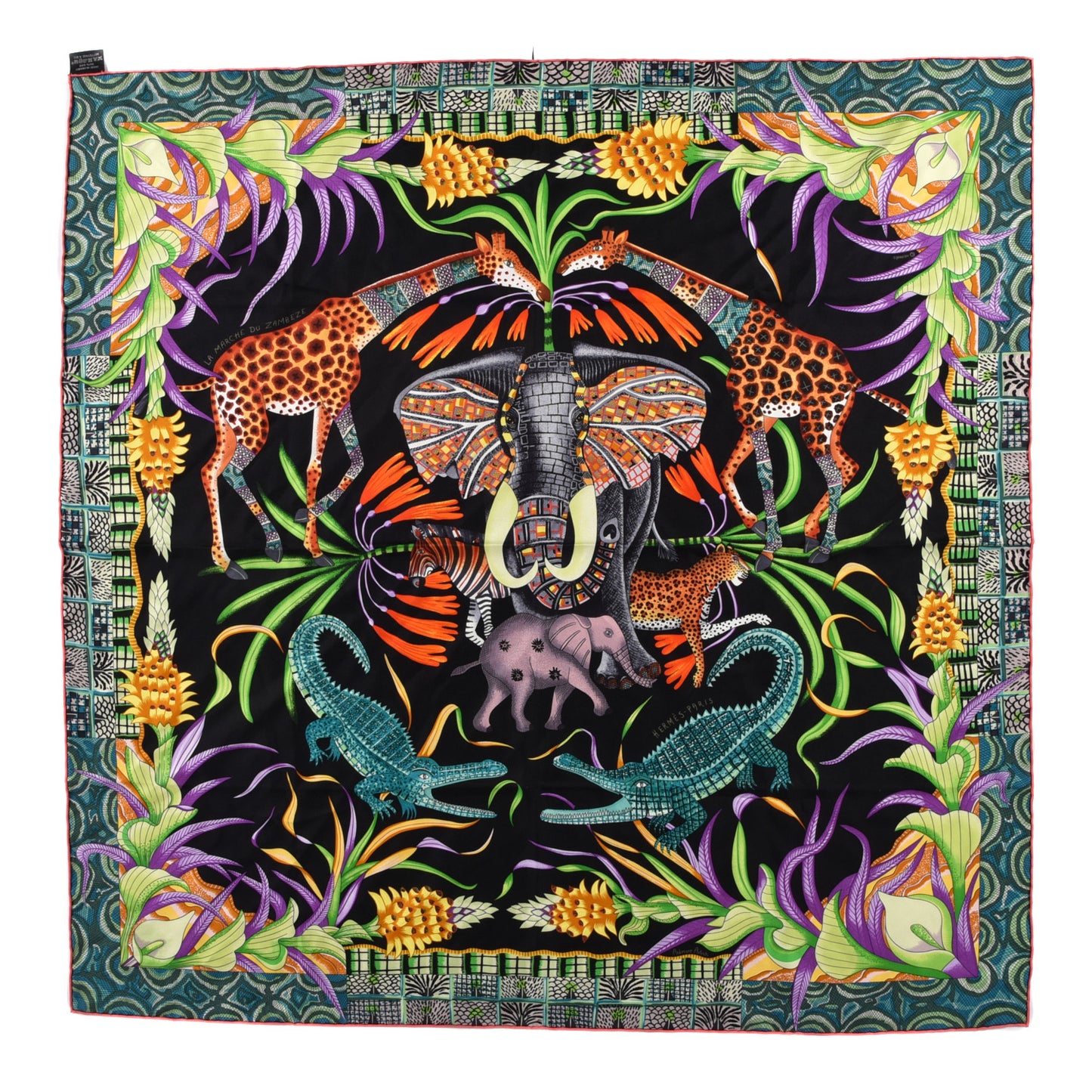 Silk La Marche Du Zambeze Scarf 90 Black Corail Vert