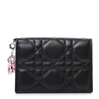 Christian Dior Lambskin Cannage Bi-Color Small Lady Dior Flap Card Holder Black Pink 1 of 7