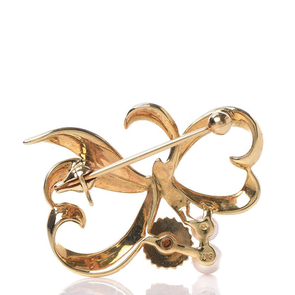 Mikimoto 18K Yellow Gold Akoya Pearl 3.5-4mm Heart Ribbon Brooch 3 of 4