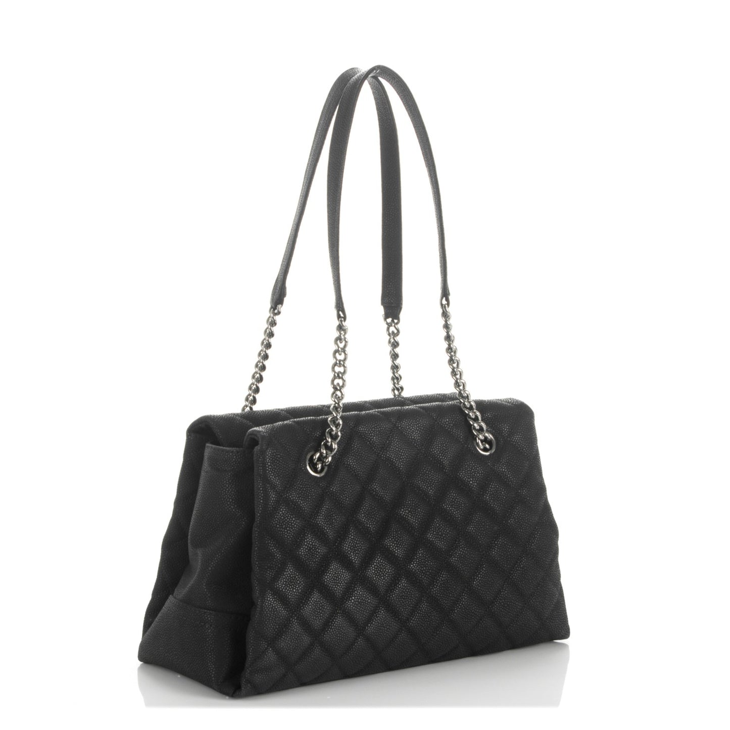 Iridescent Caviar Quilted Lady Pearly Tote Black