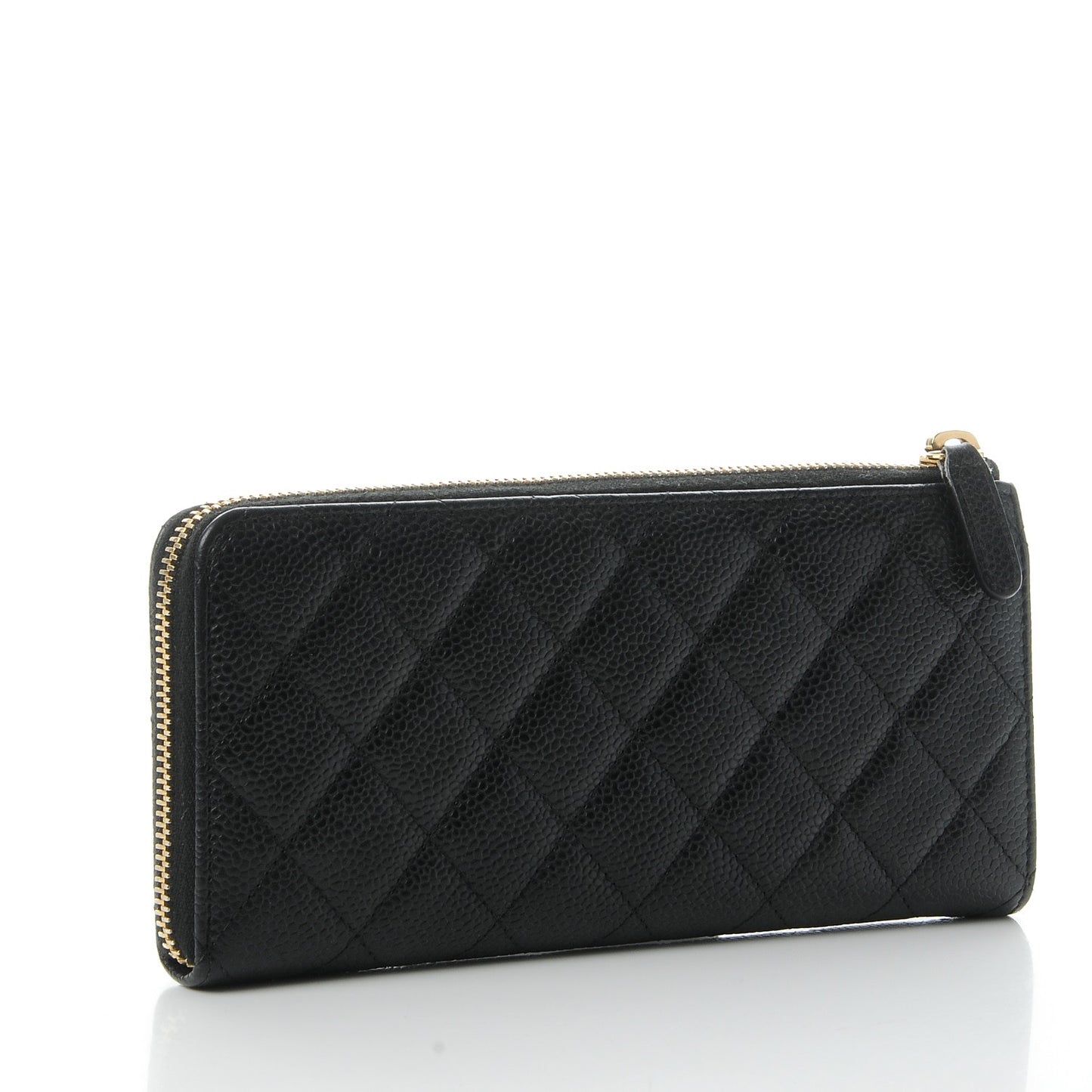 Caviar Quilted Zip Around Clutch Wallet Black