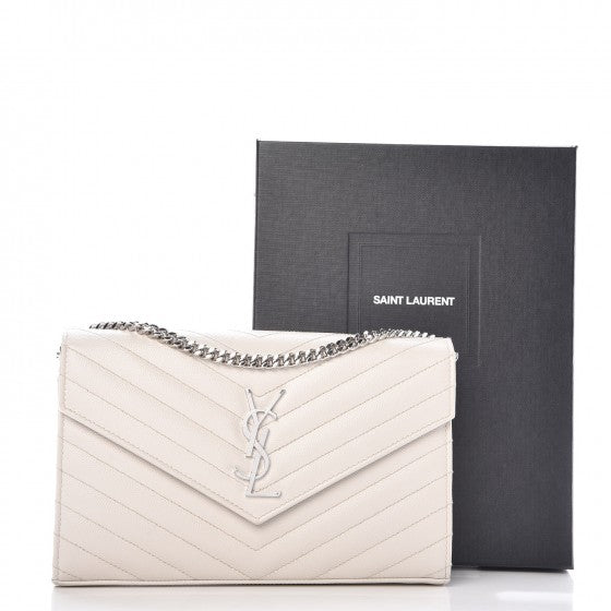 Saint Laurent Grain De Poudre Matelasse Chevron Monogram Chain Wallet Icy White 7 of 7
