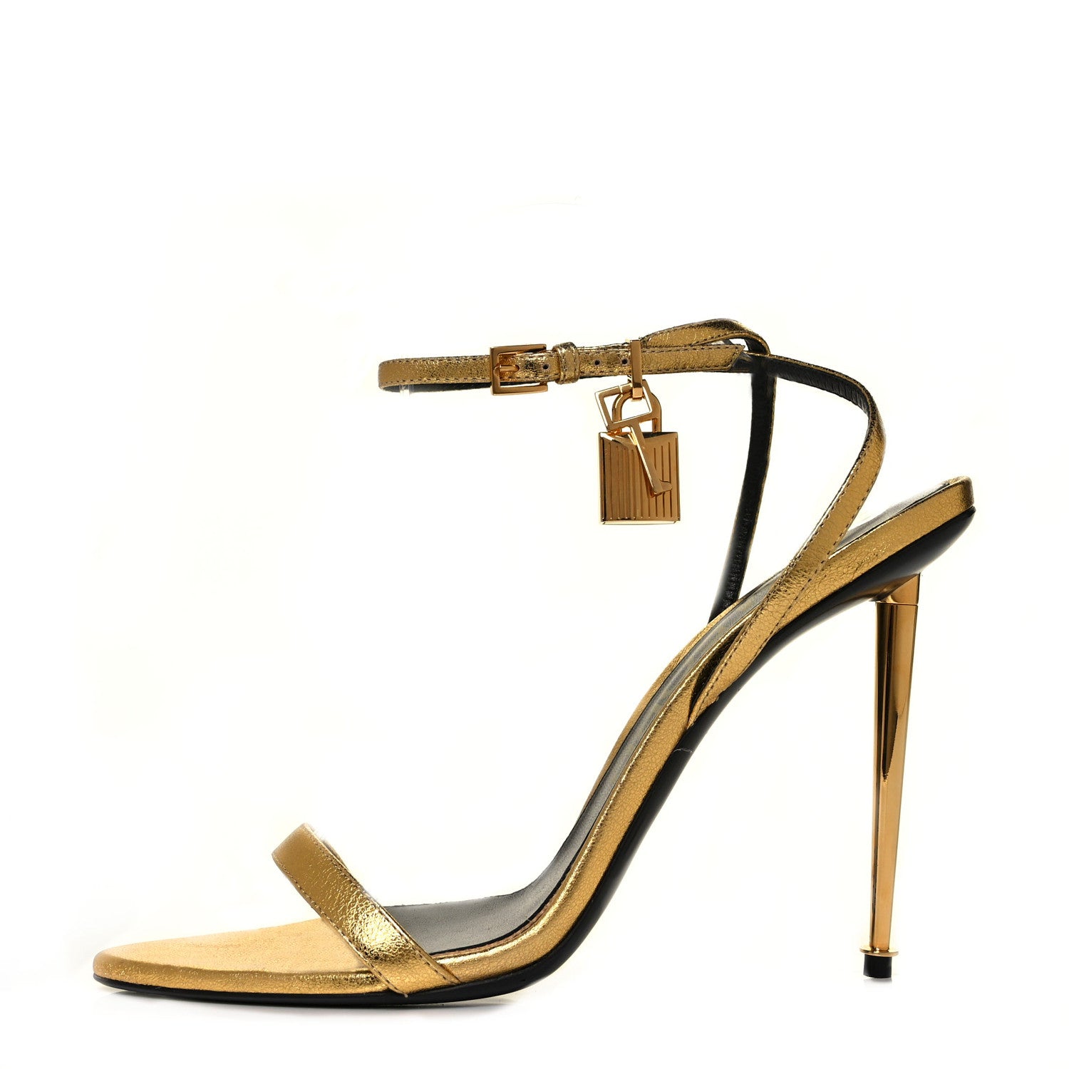 Tom Ford Metallic Nappa Padlock Stiletto 105mm Sandals 41.5 Gold 1 of 11