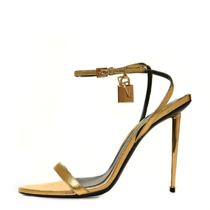 Tom Ford Metallic Nappa Padlock Stiletto 105mm Sandals 41.5 Gold 1 of 11