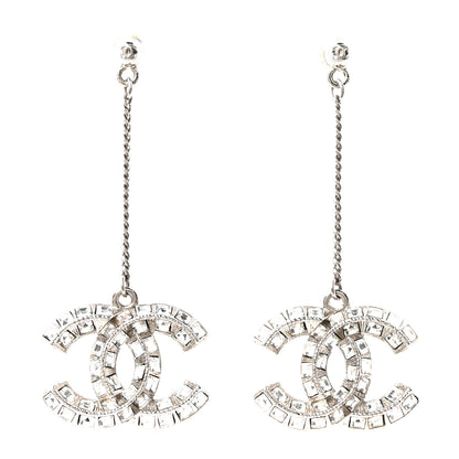 Chanel Baguette Crystal CC Drop Earrings Silver 1 of 5