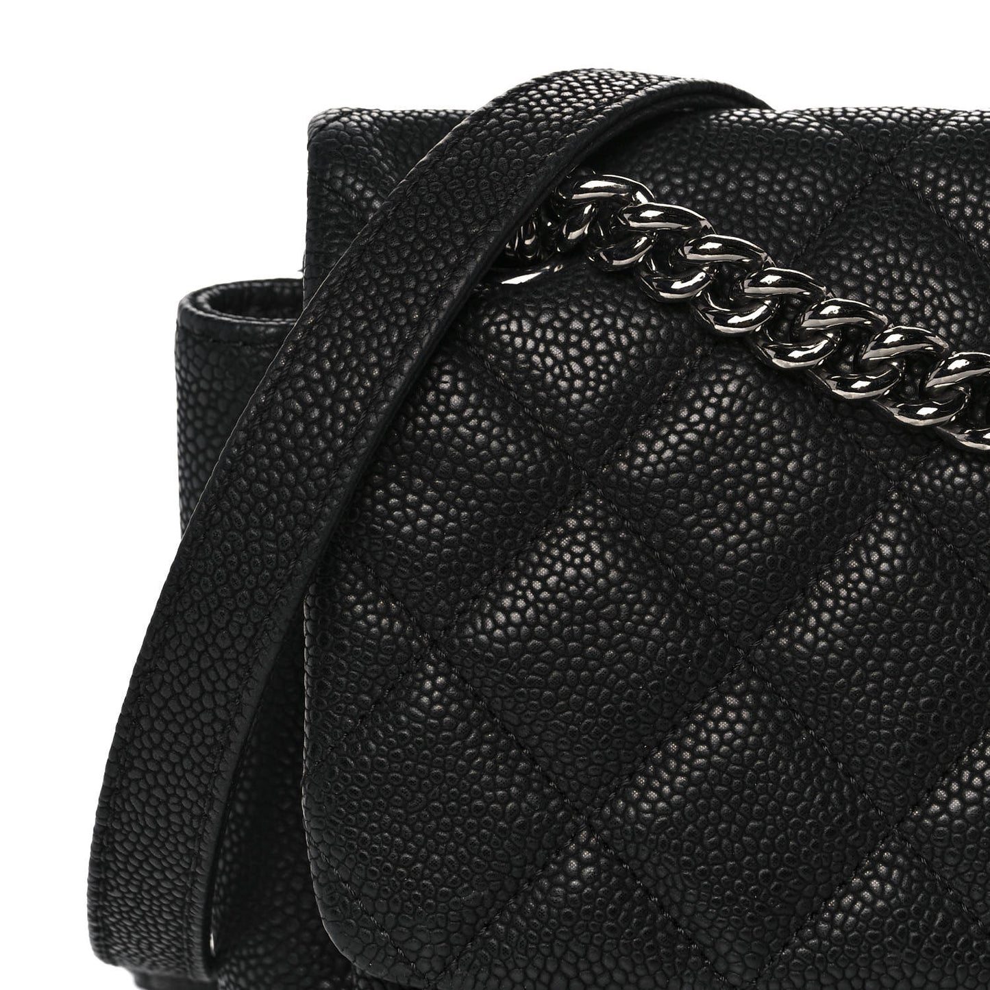 Iridescent Caviar Quilted Medium Lady Pearly Flap Black