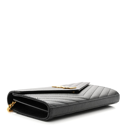 Saint Laurent Grain De Poudre Matelasse Chevron Monogram Chain Wallet Black 4 of 11