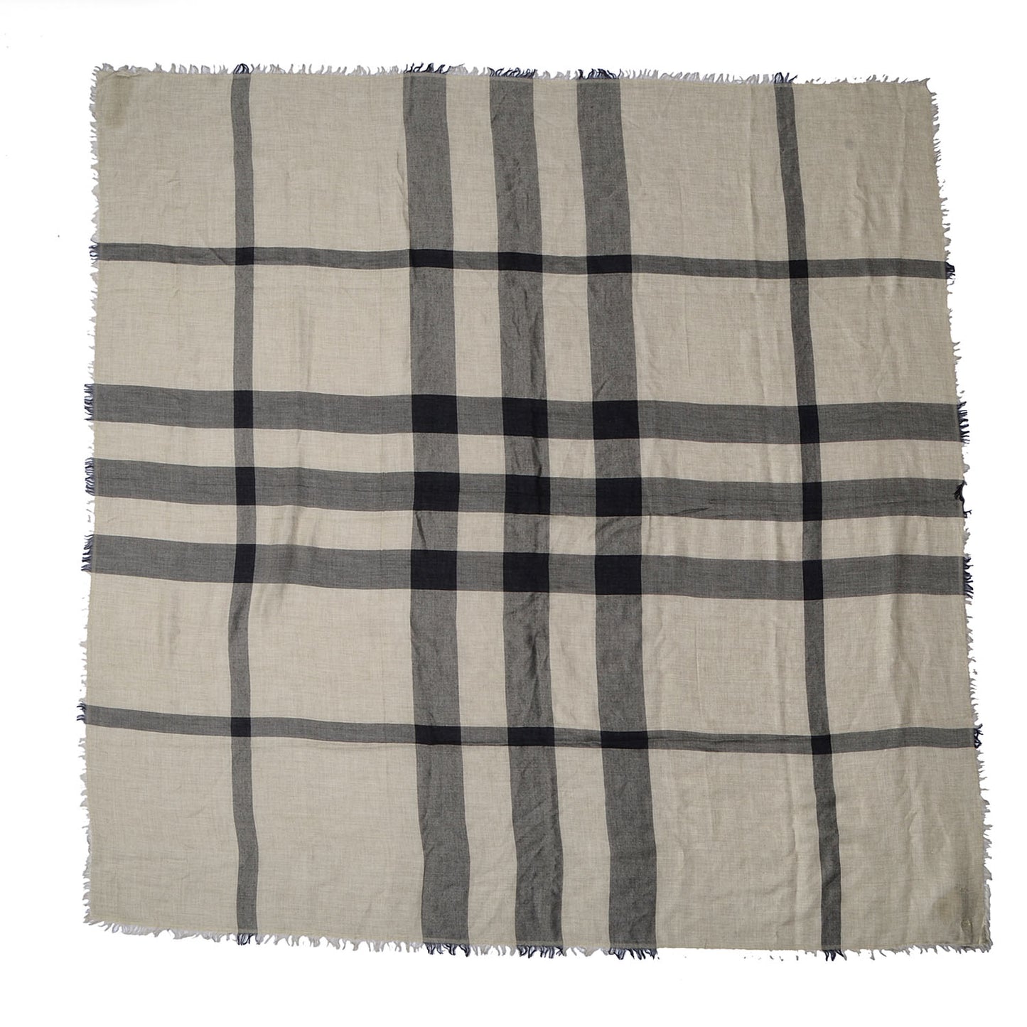 Modal Wool Chambray Overdyed Check Square Scarf Pale Stone