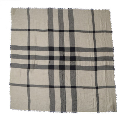 Burberry Modal Wool Chambray Overdyed Check Square Scarf Pale Stone 4 of 7