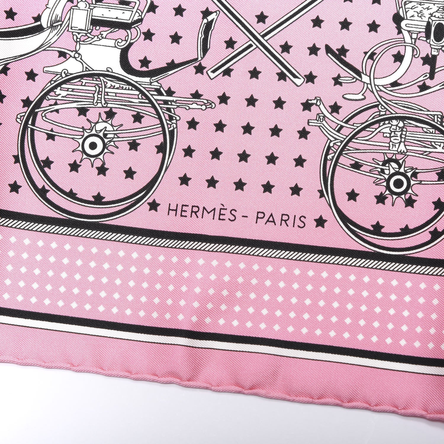 Hermes Silk Les Voitures A Transformation Bandana Scarf 55 Rose Vif White Black 2 of 3