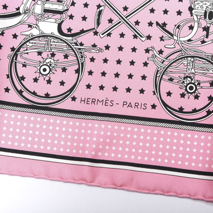 Hermes Silk Les Voitures A Transformation Bandana Scarf 55 Rose Vif White Black 2 of 3