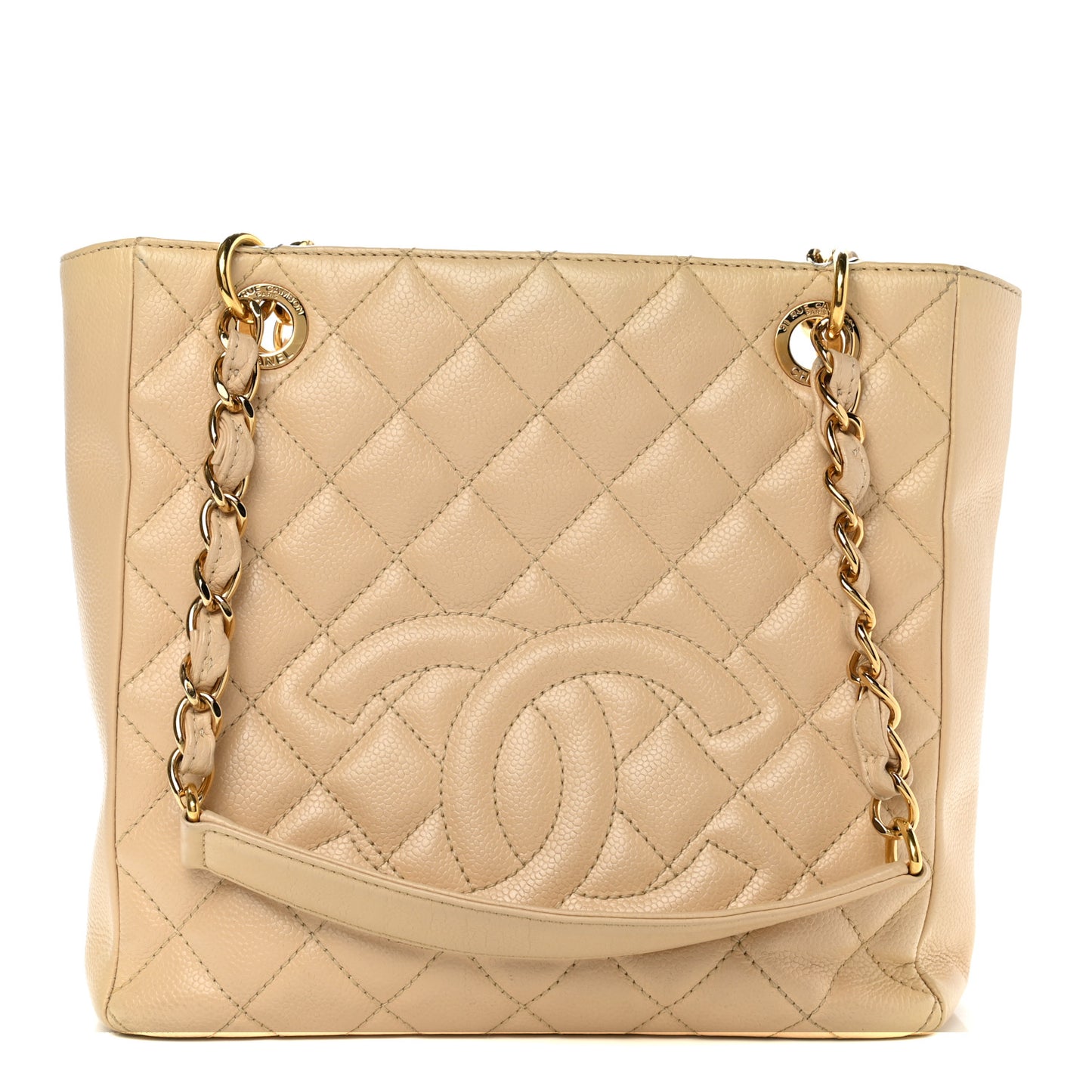 Caviar Quilted Petit Shopping Tote PST Beige