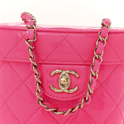 Chanel Patent Quilted CC Vani-Tea Case With Chain Neon Pink 8 of 11