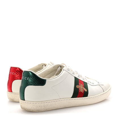 Gucci Calfskin Ayers Bee Embroidered Womens Ace Sneakers 37.5 White Green 10 of 20