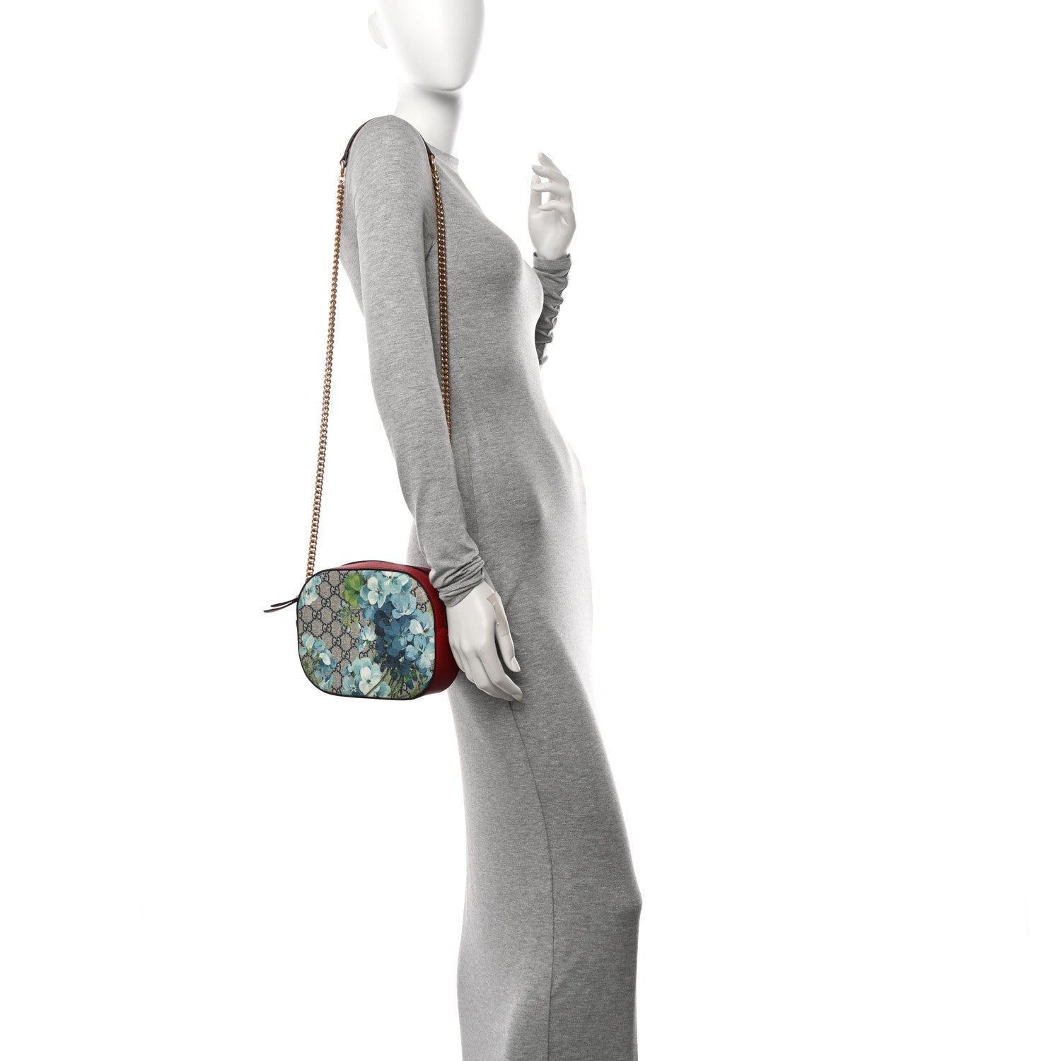 Gucci GG Supreme Monogram Blooms Mini Chain Shoulder Bag Beige Blue Navy Hibiscus Red 2 of 11