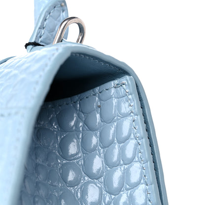 Balenciaga Shiny Calfskin Crocodile Embossed Small Hourglass Top Handle Bag Blue Grey 13 of 13