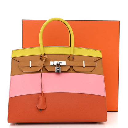 Hermes Epsom Sunrise Birkin Sellier 35 Lime Sesame Rose Confetti Terre Battue 11 of 11