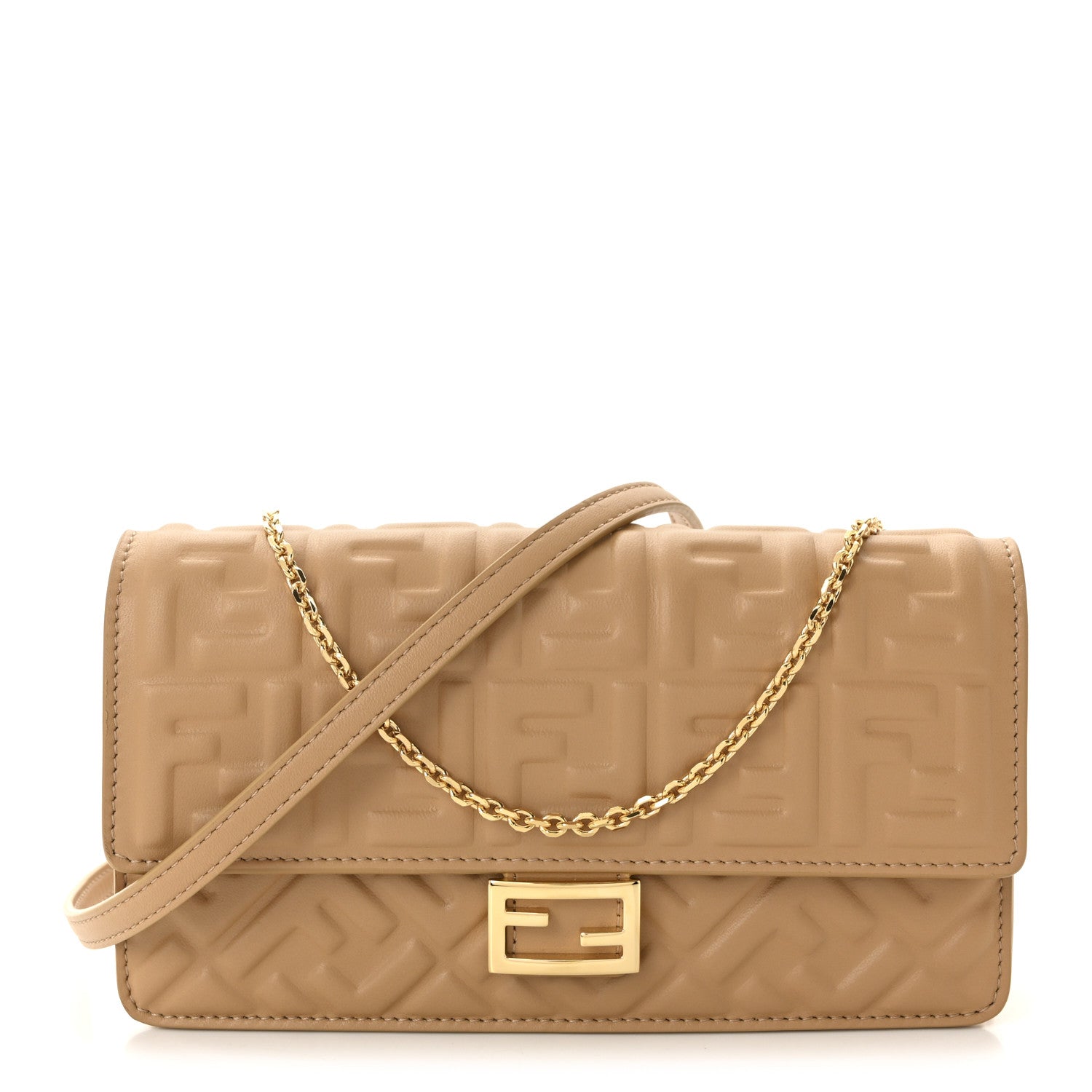 Fendi Nappa Matisse FF Embossed Wallet On Chain Baguette Miele Scuro 1 of 9