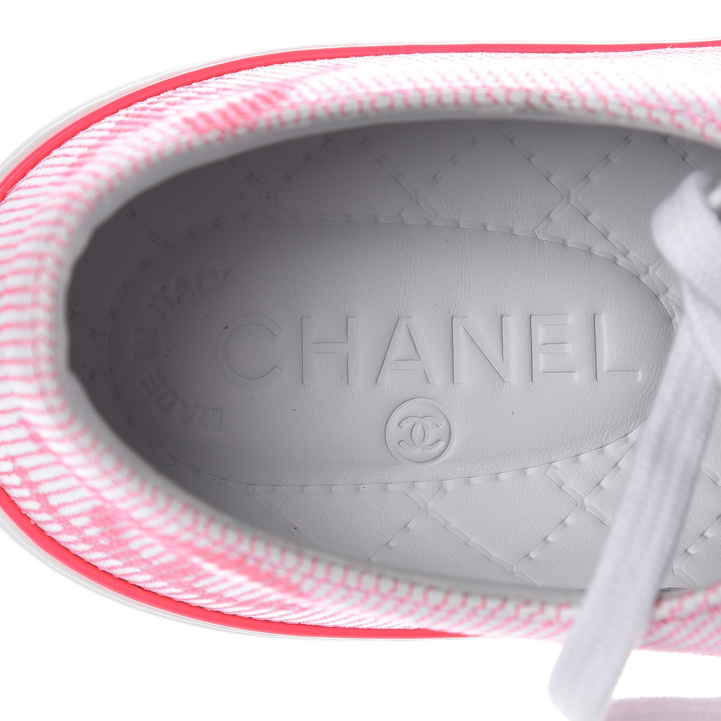 Embroidered Calfskin Womens CC Sneakers 41 White Fluo Pink