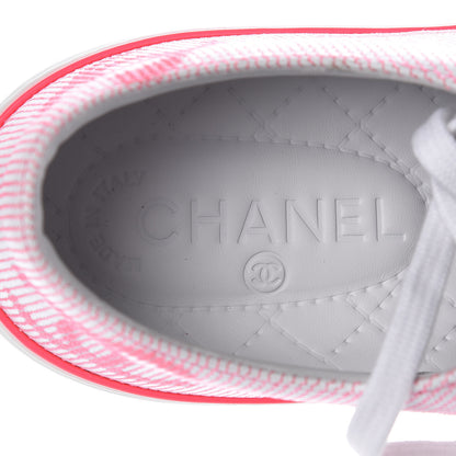 Chanel Embroidered Calfskin Womens CC Sneakers 41 White Fluo Pink 8 of 10