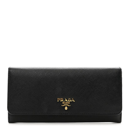 Prada Saffiano Metal Continental Flap Wallet Black 1 of 7