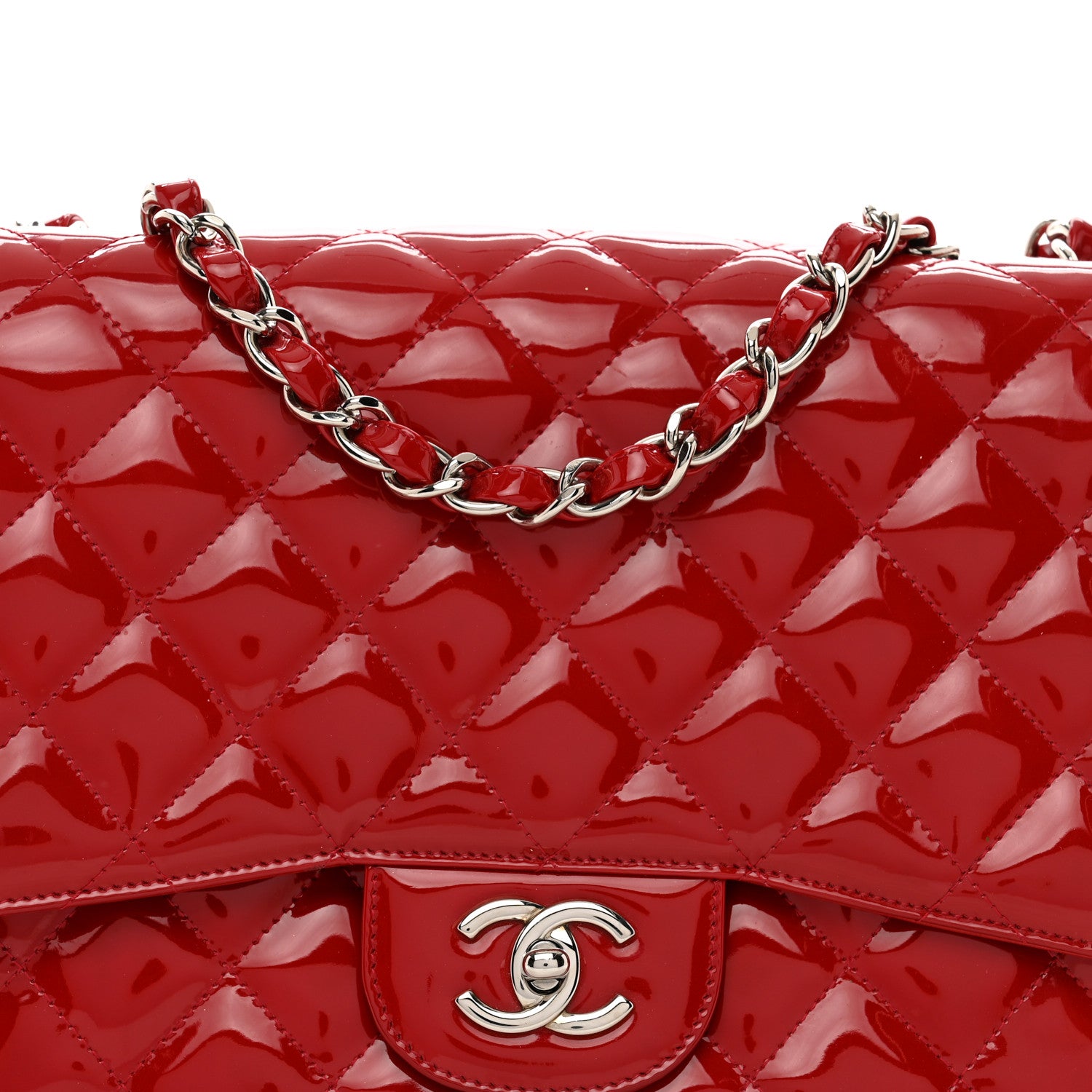 Chanel Patent Quilted Jumbo Single Flap Red 5 of 12